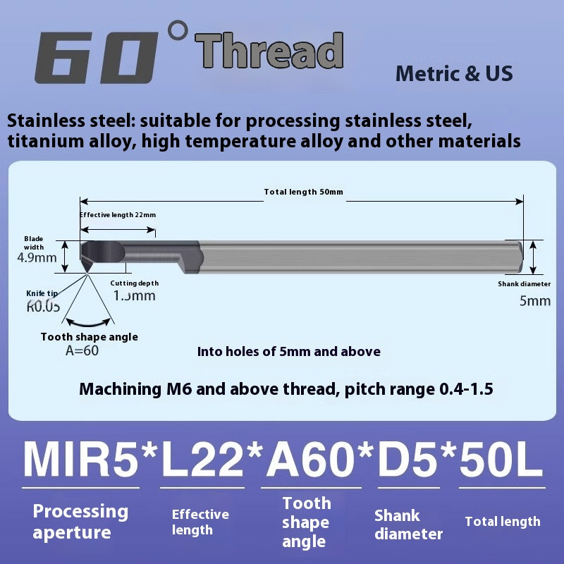 1124-MIR Integral Tungsten Carbide Inserts for Stainless Steel Small Bore Threaded Tools Small Threaded Turning Tools Shandong Denso Pricision Tools Co.,Ltd.